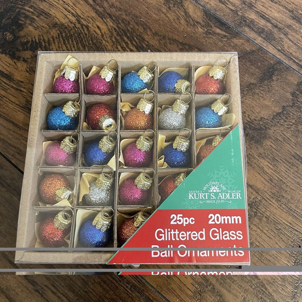 Kurt S Adler Christmas Ornaments Set 25 Mini Glitter Balls
